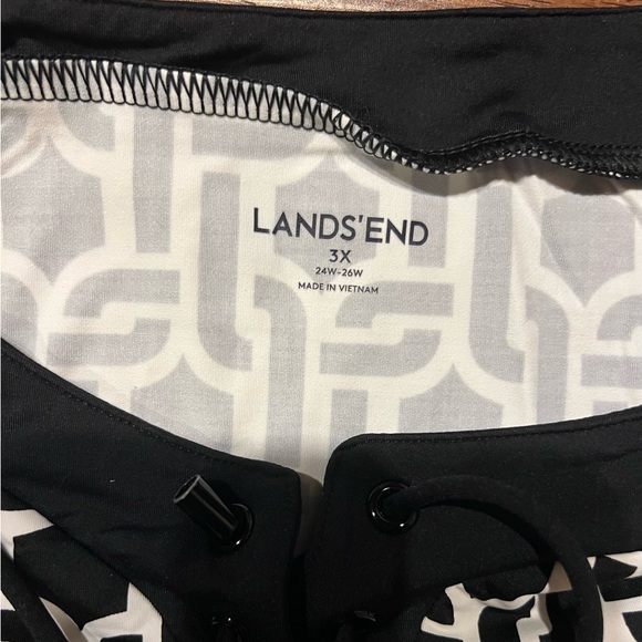 Lands' End Swim 3X lace up coverup dress black and white geometric - Picture 2 of 4